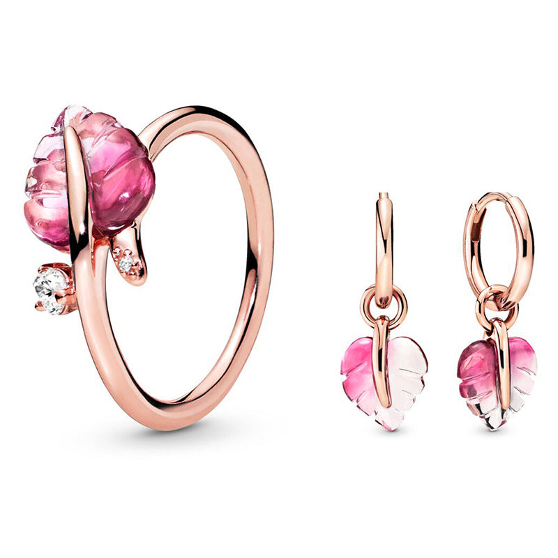 Pink Murano Fallen Leaves Ring + Earrings – Everyday Gifts — 1
