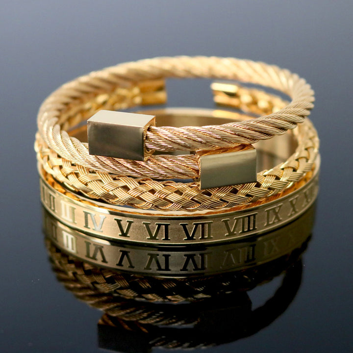 Bangle Braided Bracelet Men's Gold Titanium Steel – Jewelry Gift Ideas — 1