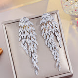 French Elegant Leaf Tassel Full Diamond Earrings – Stylish Gifts — 2