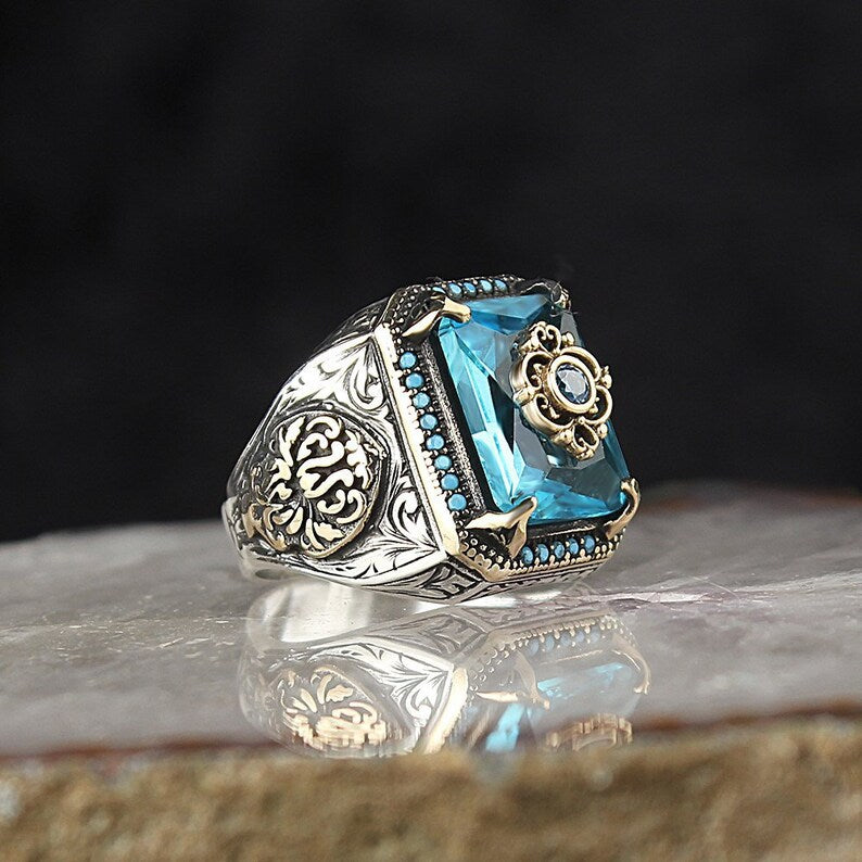 Vintage Tribal Texture Inlaid Aquamarine – Special Occasion Gifts — 1