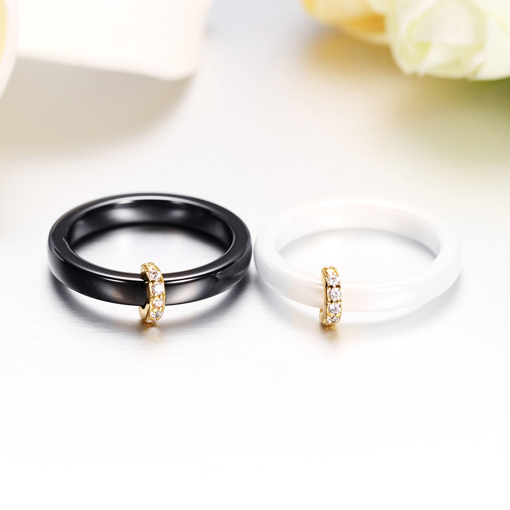 Ceramic Microset Zircon Black And White Ring – Birthday Gifts — 1