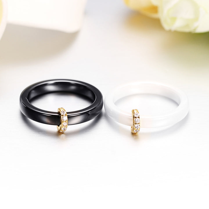 Ceramic Microset Zircon Black And White Ring – Birthday Gifts — 1