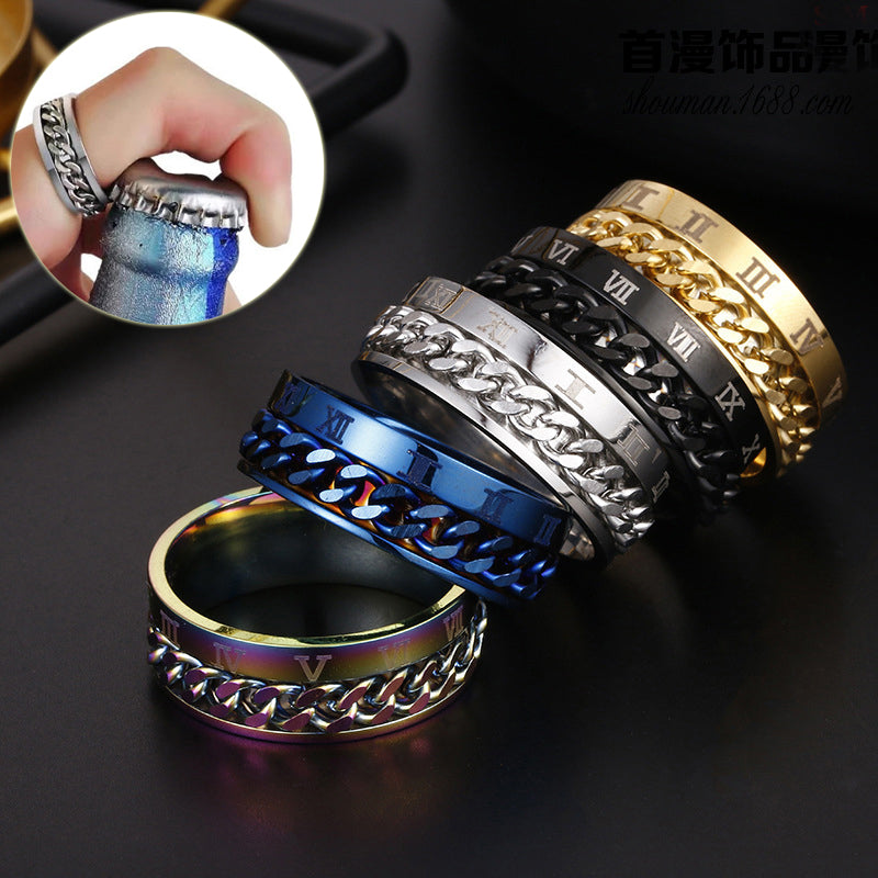 Roman Letter Rotatable Chain Rings Men Digital – Jewelry Gift Ideas — 1