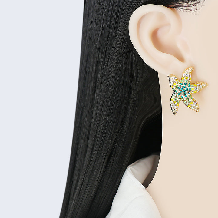 Women's Creative Starfish Full Diamond Stud Earrings – Gifts for Her — 1