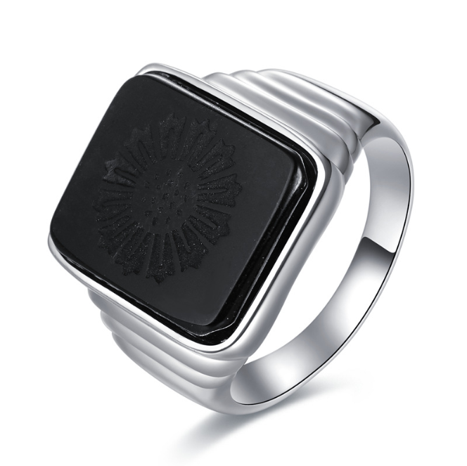Black Onyx Men's Silver Ring – Gifts for Him — 1