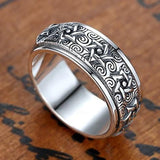 Turnable S925 Silver Ring Men's Retro Hexagram Wide – Gifts for Him — 5