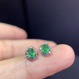 Women's Natural Emerald Silver Stud Earrings – Gifts for Her — 2