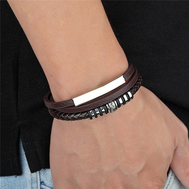Stainless Steel Leather Bracelet Men Hand Woven – Jewelry Gift Ideas — 1