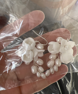 Earrings White Ceramic Flower Earhook – Holiday Gift Ideas — 4
