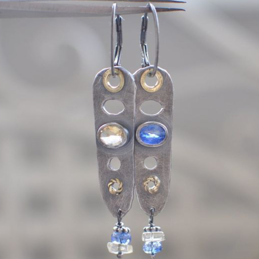 Moonstone Two-tone Long Bar Earrings – Special Occasion Gifts — 1