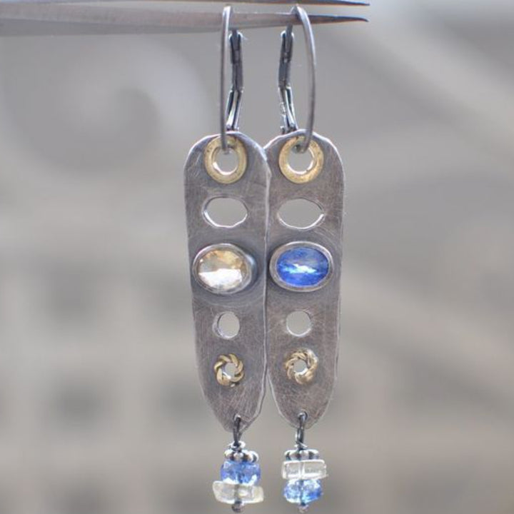 Moonstone Two-tone Long Bar Earrings – Special Occasion Gifts — 1