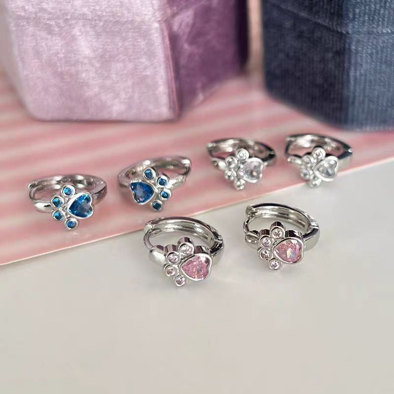 Female Diamond Studded Love Cat Foot Earrings – Gifts for Her — 1