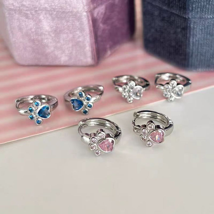 Female Diamond Studded Love Cat Foot Earrings – Gifts for Her — 1