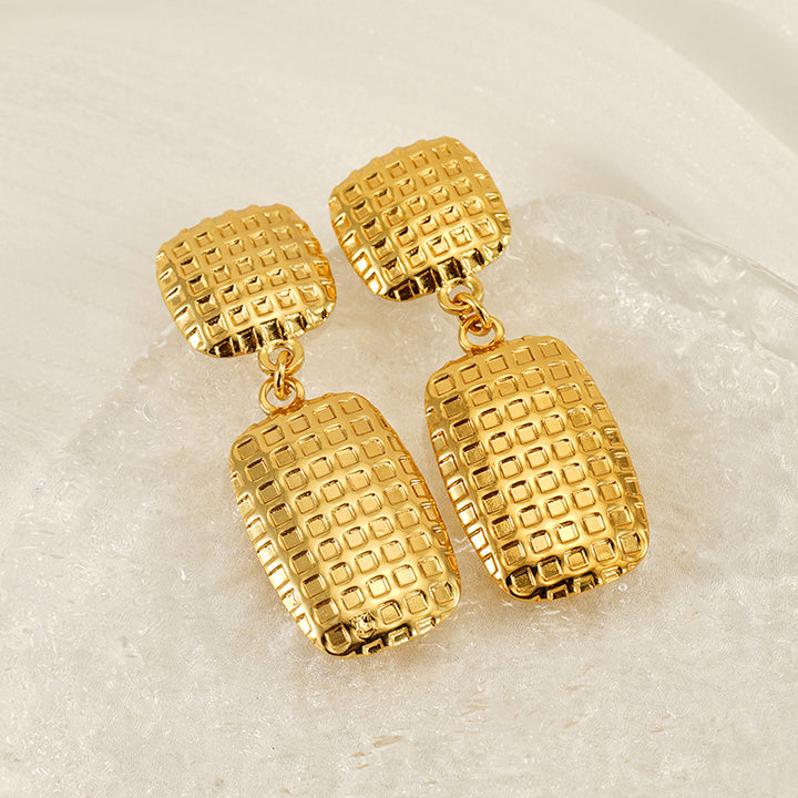 Women's Stainless Steel Square Textile Stud Earrings – Gifts for Her — 1