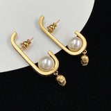 Skull Head Women's Pearl Brass And Diamond Earrings – Gifts for Her — 3