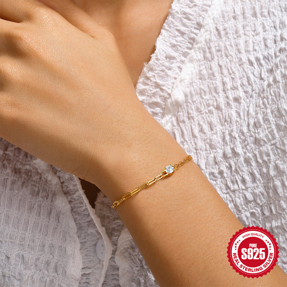 S925 Sterling Silver Zircon Stitching Bracelet – Jewelry Gift Ideas — 1