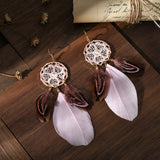 Women's Dream Catcher Flower Braided Feather Earrings – Gifts for Her — 1
