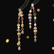 Geometric Color Zircon Double Tassel Earrings – Gift Ideas — 4