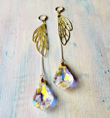 Gold Plated Pair Of Wings Drop Earrings Long Chain – Practical Gifts — 3