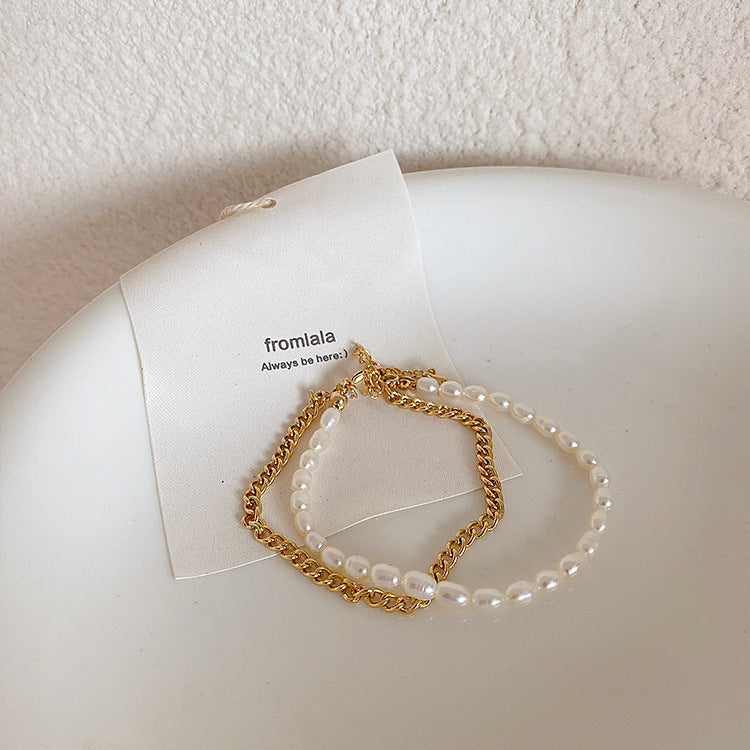 Vintage Chain Freshwater Pearl Double Bracelet – Jewelry Gift Ideas — 1