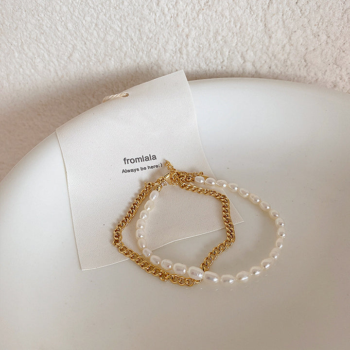Vintage Chain Freshwater Pearl Double Bracelet – Jewelry Gift Ideas — 1