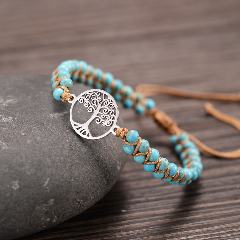 Natural Turquoise Hand Woven Stainless Steel Tree – Jewelry Gift Ideas — 1