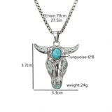 Men's Turquoise Gemstone Bull Head Luminous – Jewelry Gift Ideas — 13