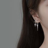 Short Cross Chain Ear Clip Women's Rhinestone Earrings – Gifts for Her — 11