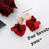 Silver Needle Red Petal Leaves Fashion Trendy Earrings – Stylish Gifts — 3