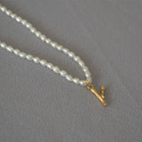 Rice Pearl Fashion Simple Letter Pendant Necklace – Jewelry Gift Ideas — 17