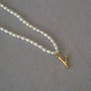 Rice Pearl Fashion Simple Letter Pendant Necklace – Jewelry Gift Ideas — 17