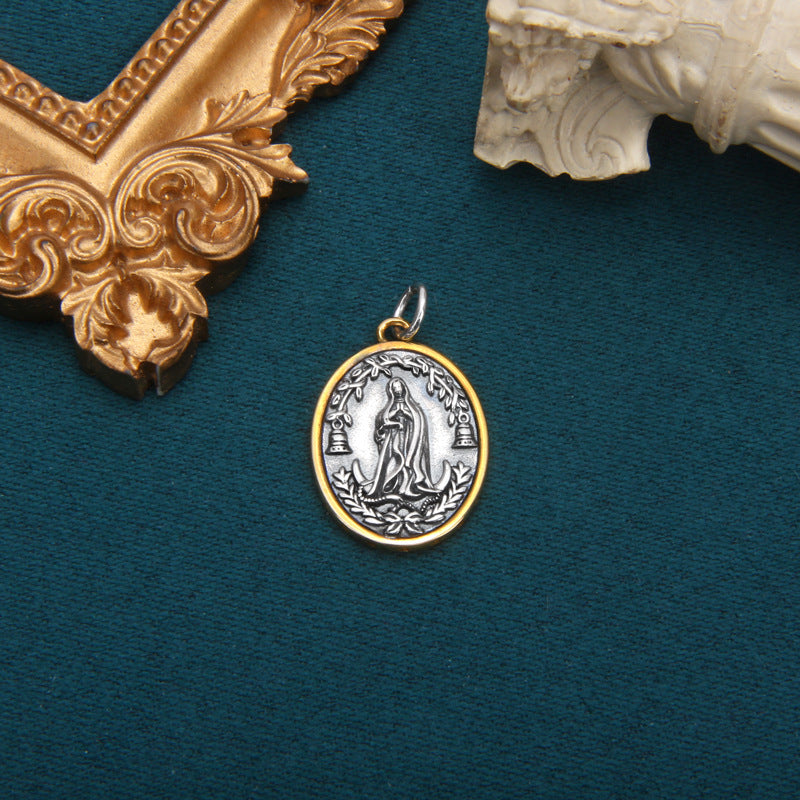 S925 Sterling Silver Lady Portrait Cross Round – Jewelry Gift Ideas — 1