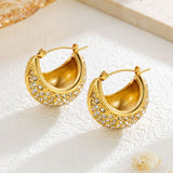 Titanium Steel Gold Plated Gold Oval Diamond Earrings – Everyday Gifts — 5