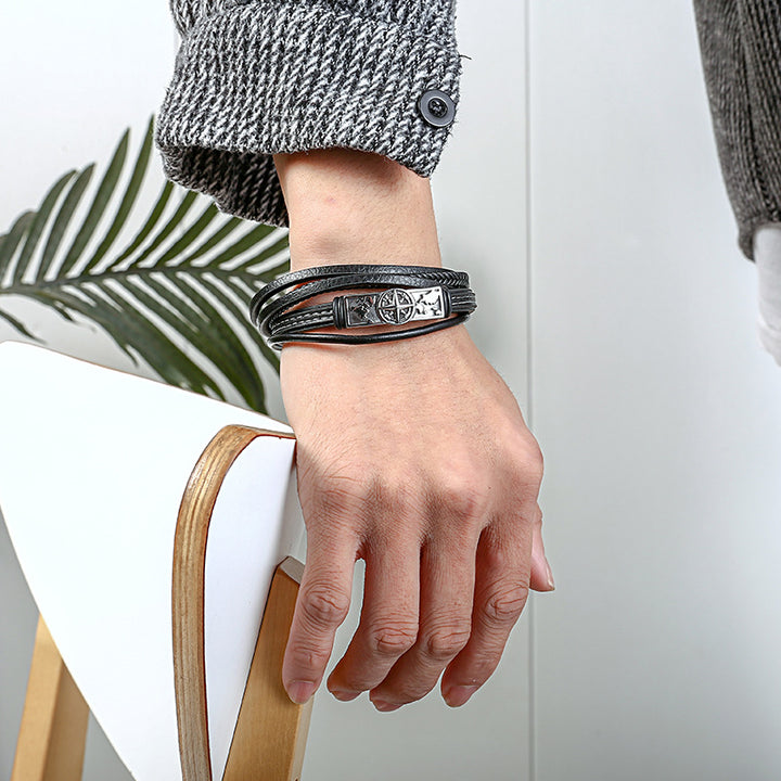 Men's Bracelet Stainless Steel Leather – Jewelry Gift Ideas — 1