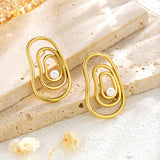 Vortex Oval Line Pearl Stud Earrings Exaggerated – Holiday Gift Ideas — 2