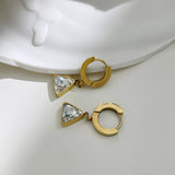 Women's Gold Triangle Zircon Drop Hoop Earrings – Gifts for Her — 3