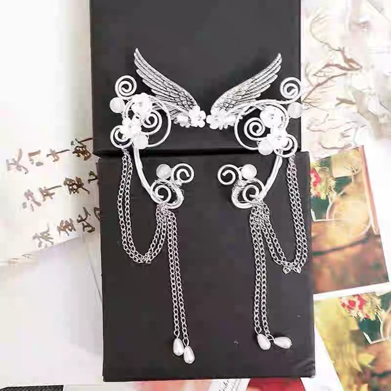 Qingqiu Fox Antique Ear Clips Long Tassel Elf Earrings – Stylish Gifts — 1