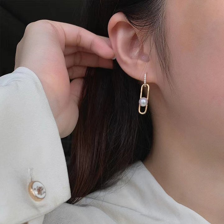 Women's Natural Freshwater Pearl Paper Clip Earrings – Gifts for Her — 1