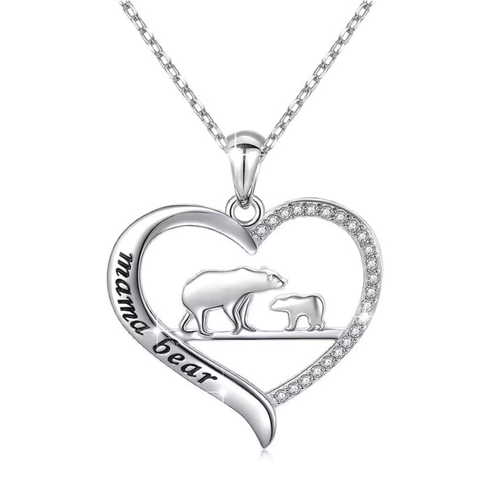 Fashion Mama Bear Crystal Heart Pendant Necklace – Jewelry Gift Ideas — 1