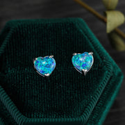 Platinum Opal Love Heart Stud Earrings Sweet – Gifts for Couples — 1