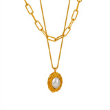 Pearl Textured Oval Titanium Steel Necklace – Jewelry Gift Ideas — 3