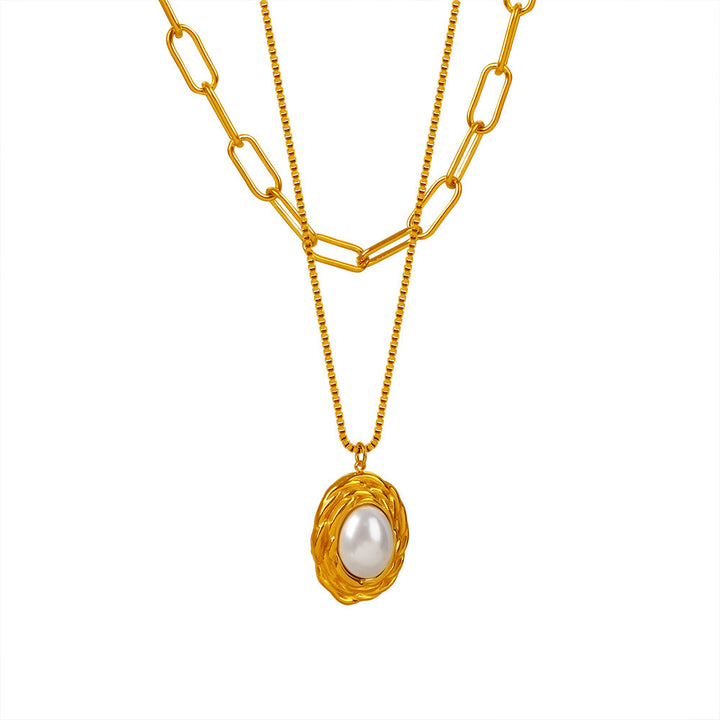 Pearl Textured Oval Titanium Steel Necklace – Jewelry Gift Ideas — 3