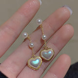Sterling Silver Needle Heart Pearl Earrings Female – Gifts for Her — 1