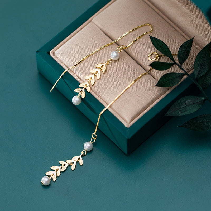 Pearl leaf tassel earrings – Surprise Gifts — 1