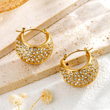 Titanium Steel Gold Plated Gold Oval Diamond Earrings – Everyday Gifts — 4