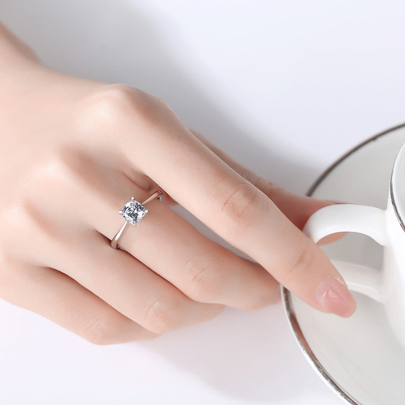 S925 Sterling Silver Fat Square Diamond Ring – Useful Gifts — 1