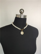 Portrait Round Coin Pendant Pearl Chain Necklace – Jewelry Gift Ideas — 5