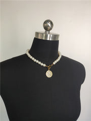 Portrait Round Coin Pendant Pearl Chain Necklace – Jewelry Gift Ideas — 5