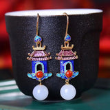 Palace Vintage Wind Hetian Jade Earrings Enamel Color – Stylish Gifts — 5