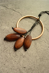Simple Circle Tassel Wooden Bead Pendant Long – Jewelry Gift Ideas — 7